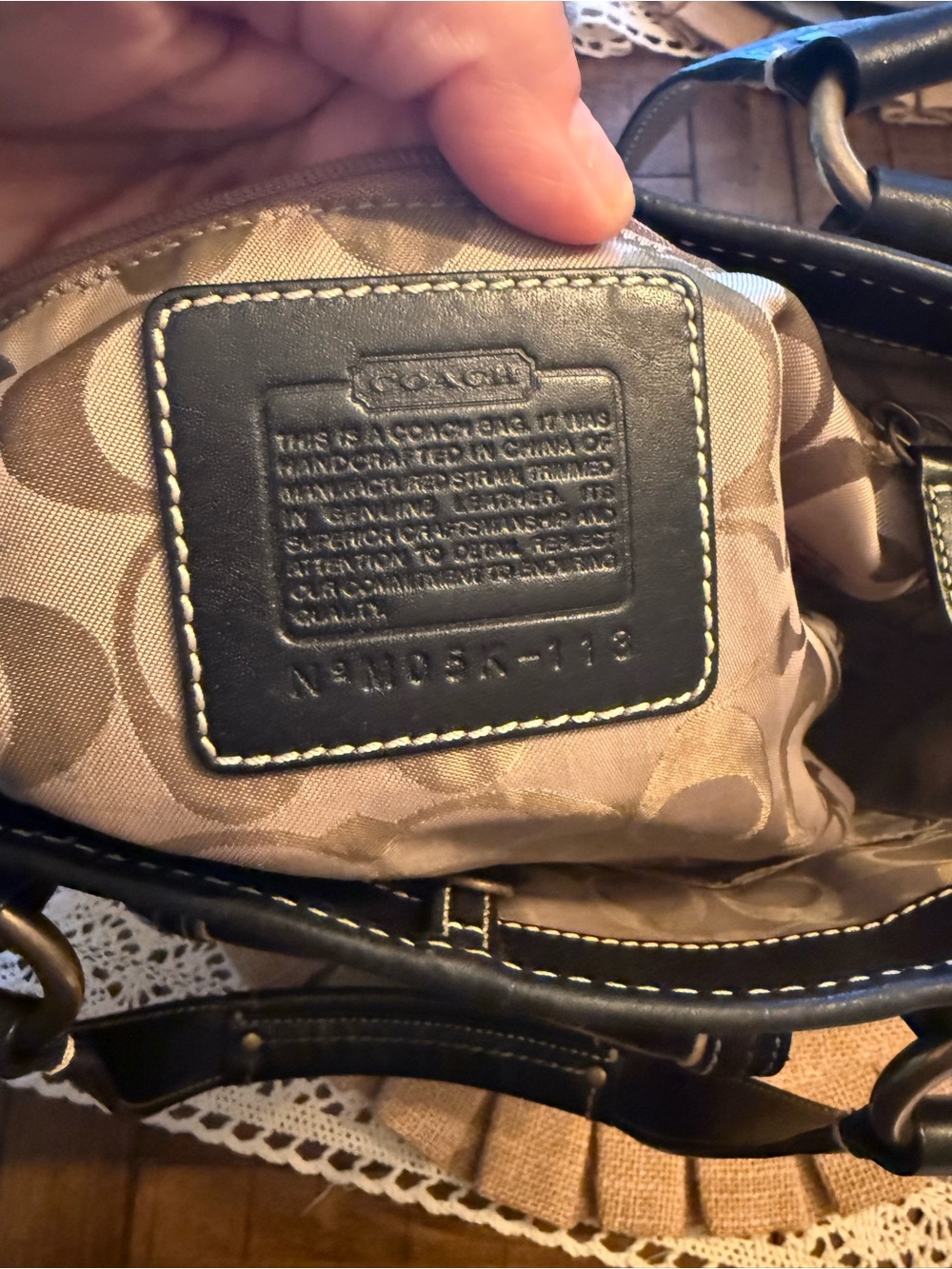Vintage Coach Cream and Dark Brown Woven Shoulder Bag with Buckle Front - Picture 4 of 6